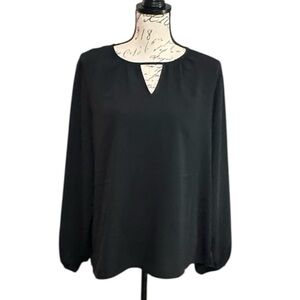 Maurices Black Long Sleeve Blouse Top with Front Keyhole